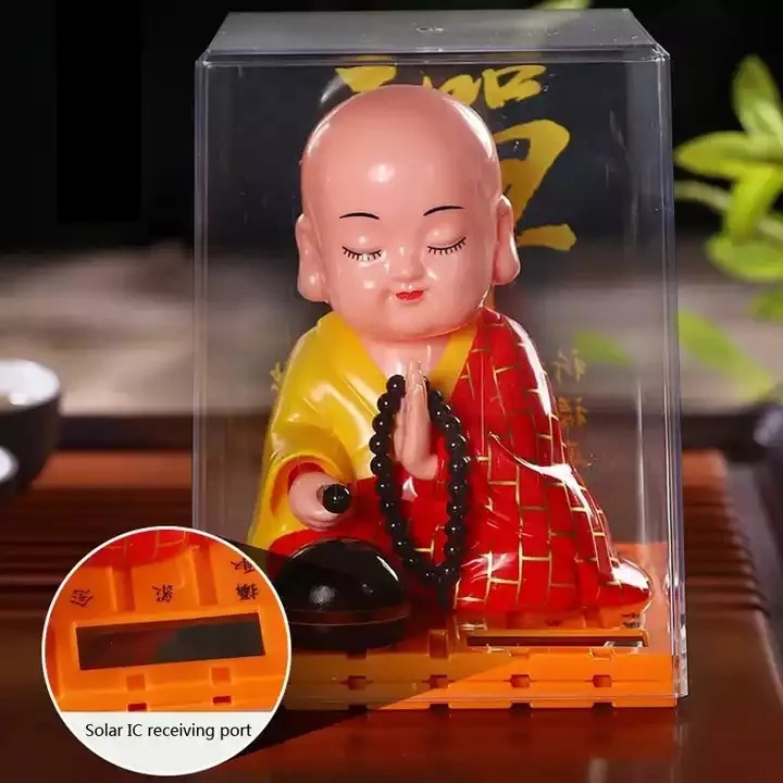 Hot Sale solar energy nodding knocking on wooden fish small monk car decorations accessories