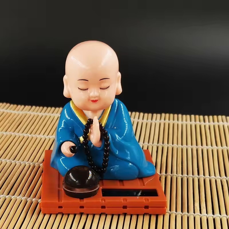 Hot Sale solar energy nodding knocking on wooden fish small monk car decorations accessories