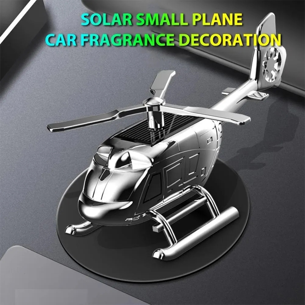 RTS Creative Alloy Solar Car Helicopter Air Freshener Aromatherapy Rotating Auto Perfume Diffuser