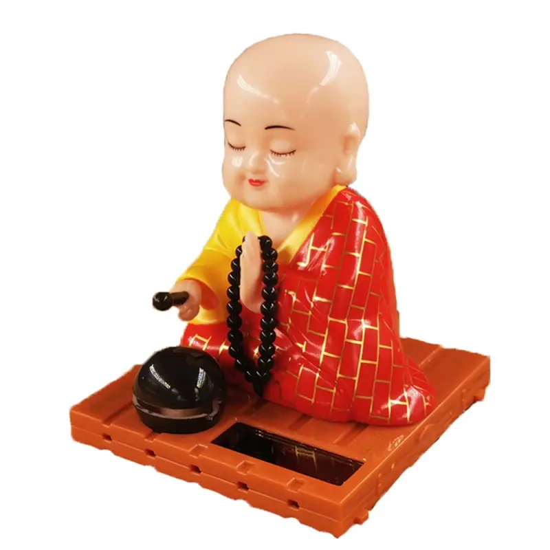 Hot Sale solar energy nodding knocking on wooden fish small monk car decorations accessories