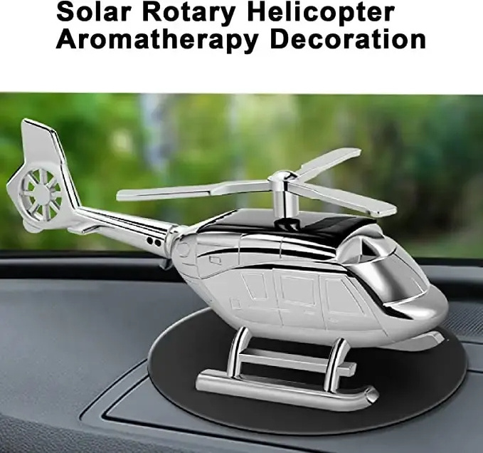 RTS Creative Alloy Solar Car Helicopter Air Freshener Aromatherapy Rotating Auto Perfume Diffuser