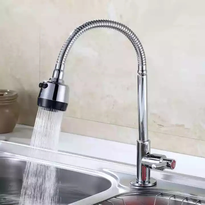 Cold Water Chrome Universal Kitchen Faucet With 2 Funtion Spray Head 360 Rotation Sink Tap