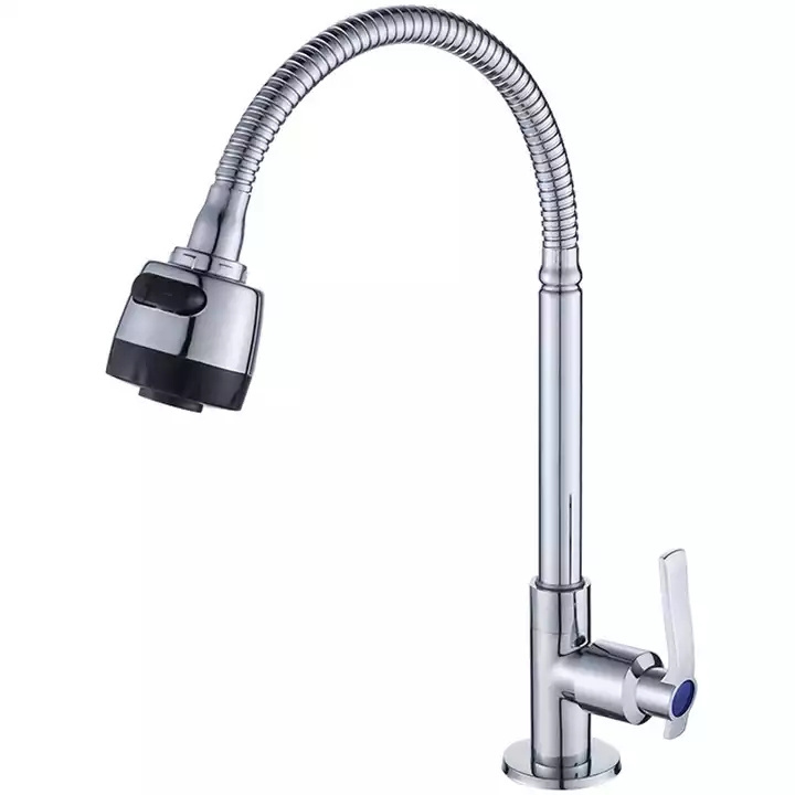 Cold Water Chrome Universal Kitchen Faucet With 2 Funtion Spray Head 360 Rotation Sink Tap