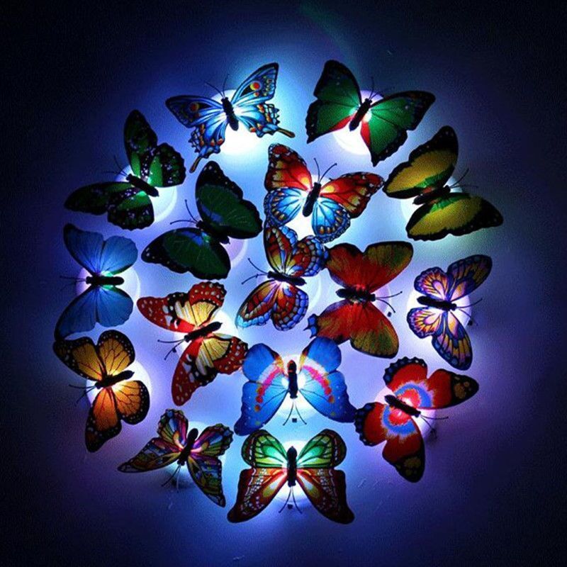 YDM 3D butterfly night light creative toy colorful light luminous butterfly night light sticker led