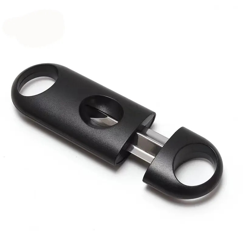 RTS Custom Logo Black Plastic V cigar cutter Stainless Steel Cigar Hole Punch Accessory Cutter