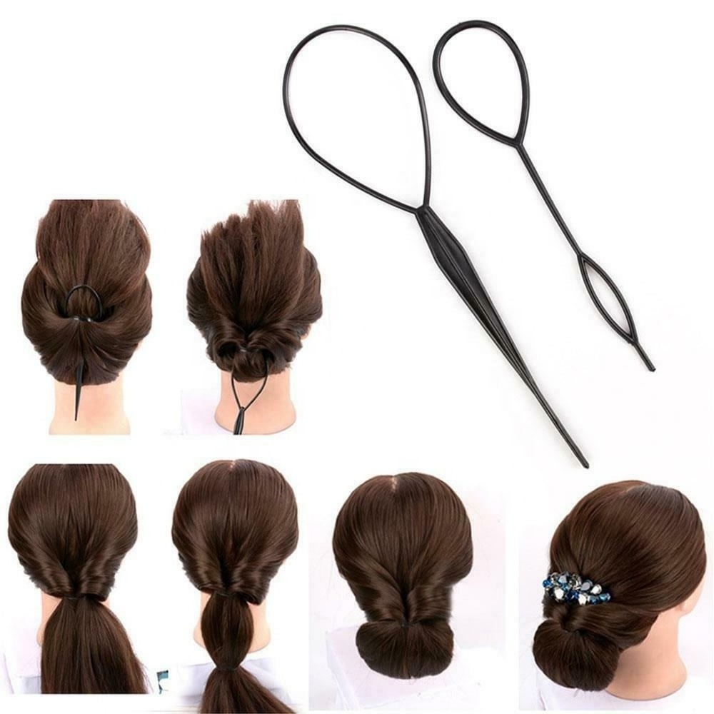 RTS 2023 YDM 4pcs Black Topsy Tail Hair Braid Ponytail Maker Hair Styling Tools Ponytail Creator Plastic Loop Hair Accessories