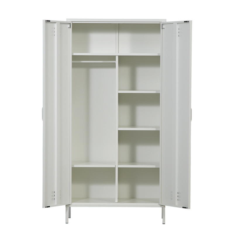 2 Door Double Door Metal Wardrobe with Shelves and Hanging Rod