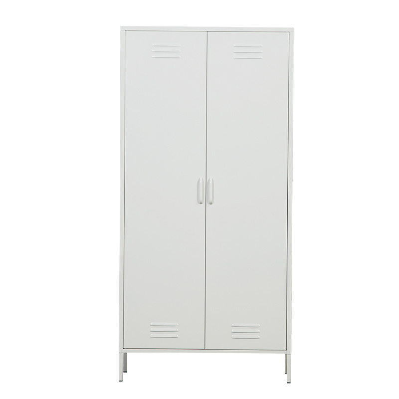 2 Door Double Door Metal Wardrobe with Shelves and Hanging Rod