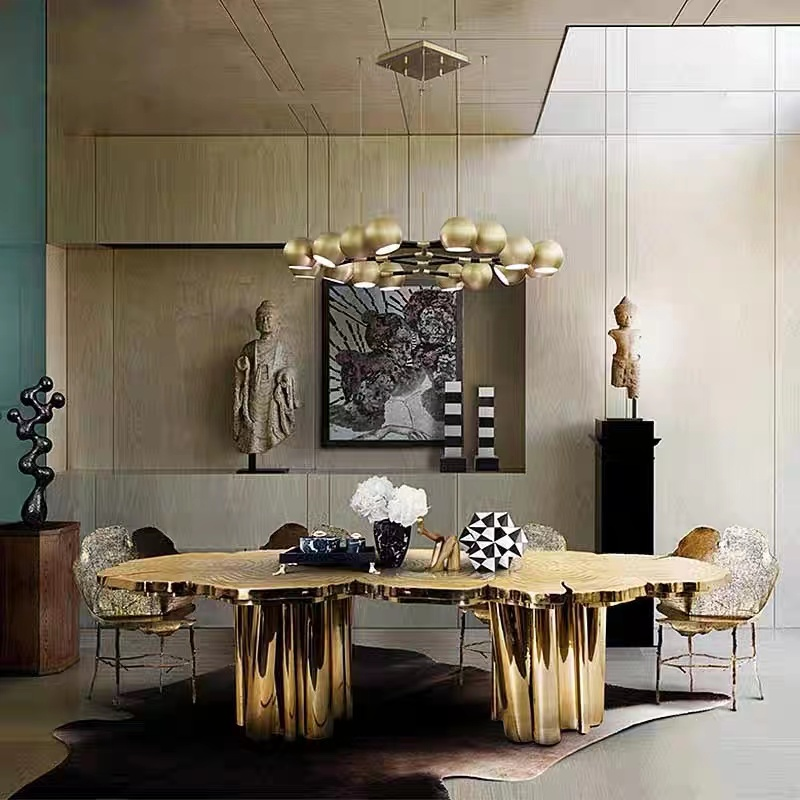 Newly designed Personalized brass gold dining  table restaurant table gold stainless steel dining table