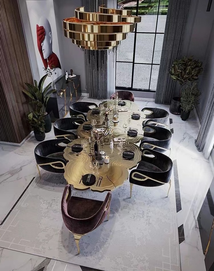 Newly designed Personalized brass gold dining  table restaurant table gold stainless steel dining table