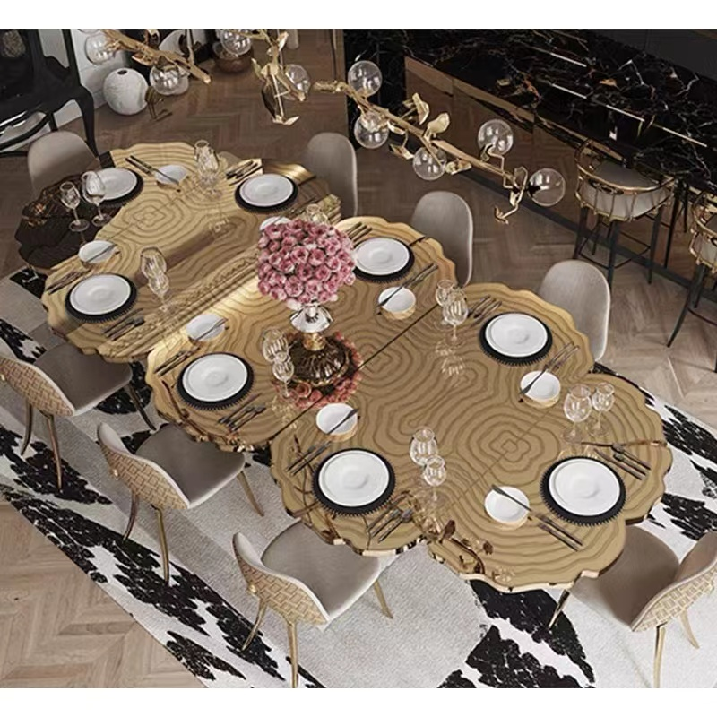 Newly designed Personalized brass gold dining  table restaurant table gold stainless steel dining table