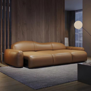 Minimalist Master Italian Light Luxury Three Person Villa Living Room Sofa Large Flat Modern Minimalist Head Layer Leather Sofa