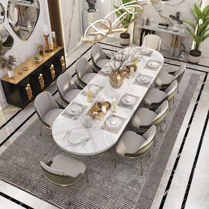 Luxury villa marble console and dining chair set  dining table marble  velvet dining chair metal legs  Living room furniture