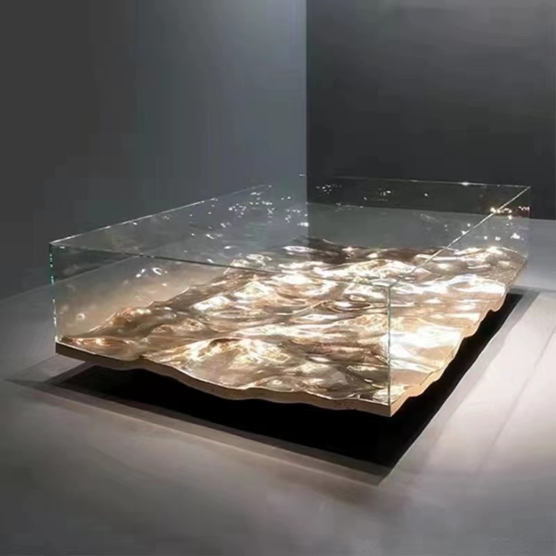 Glass transparent square glass coffee table fiber reinforced plastic coffee table acrylic shaped crystal table furniture