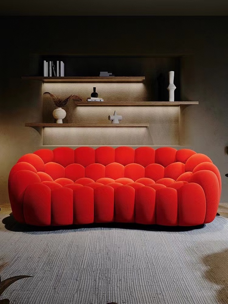 Minimalist master Rochburg 3D three-dimensional fabric art curved net red flower bubble sofa French personality designer