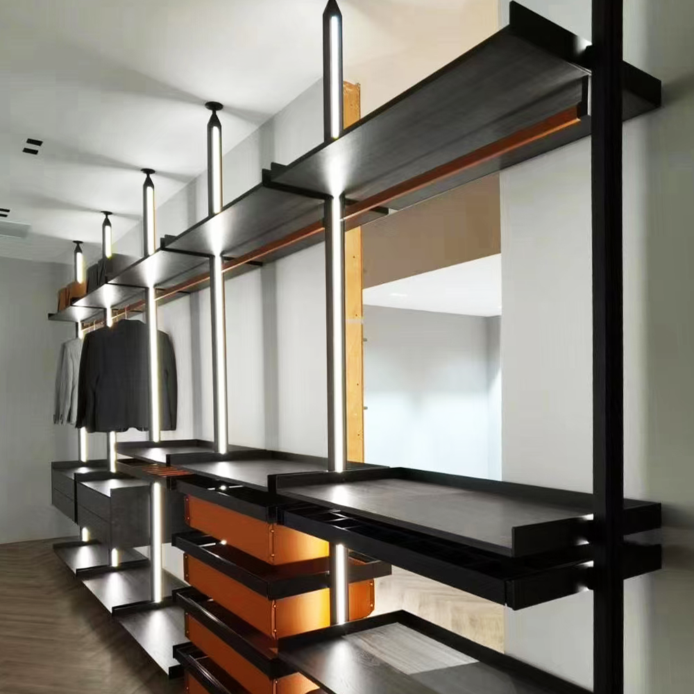 Modern Luxury Furniture Storage Shelves Wardrobes Closet Aluminum Material Pole System For Small Bedroom