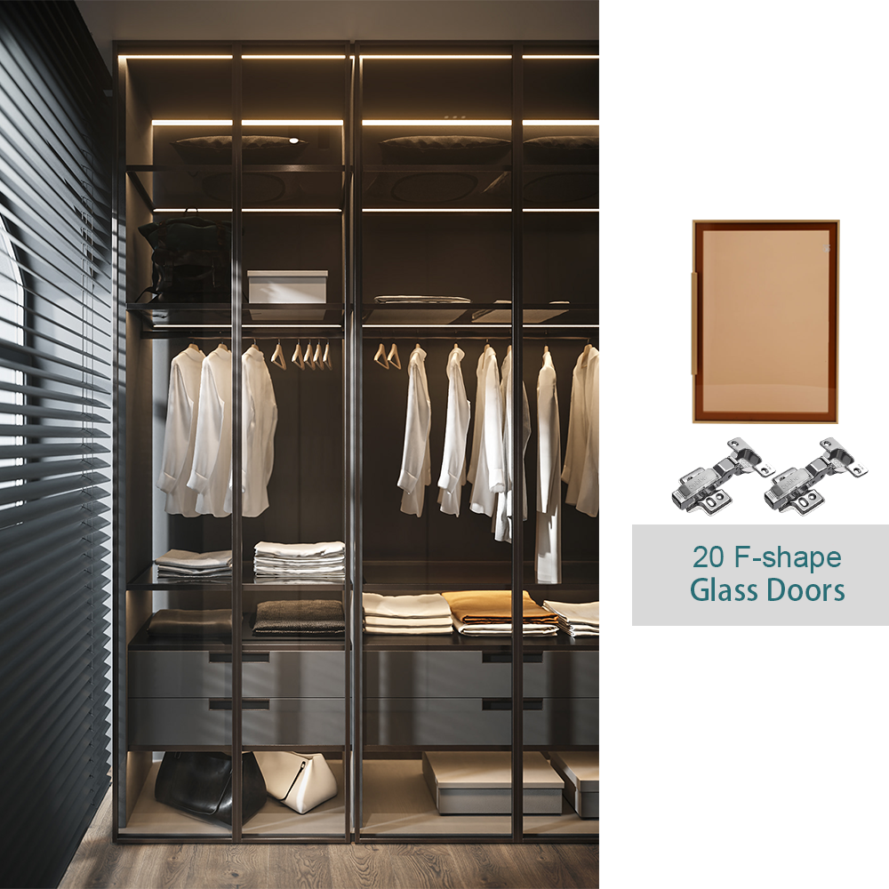 Guangzhou Hotel Low Price Eco-Friendly Grey Hanger Rod 8 Glass Shelves Small Black Brown Wardrobe With Sliding Door Bottom Runni