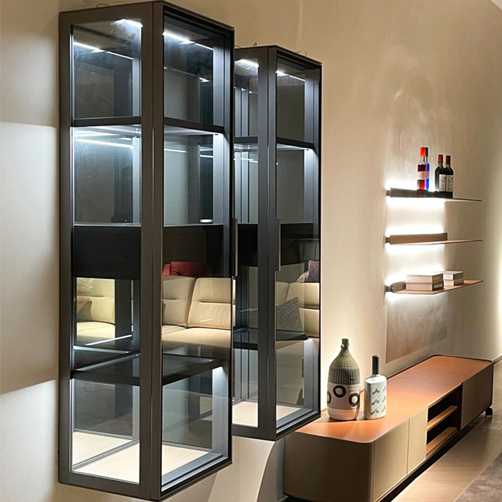 Kitchen Furniture Storage Replacement Sliding Door Aluminum Frame Tempered Glass Display Cabinet For Living Room Wine Showcase