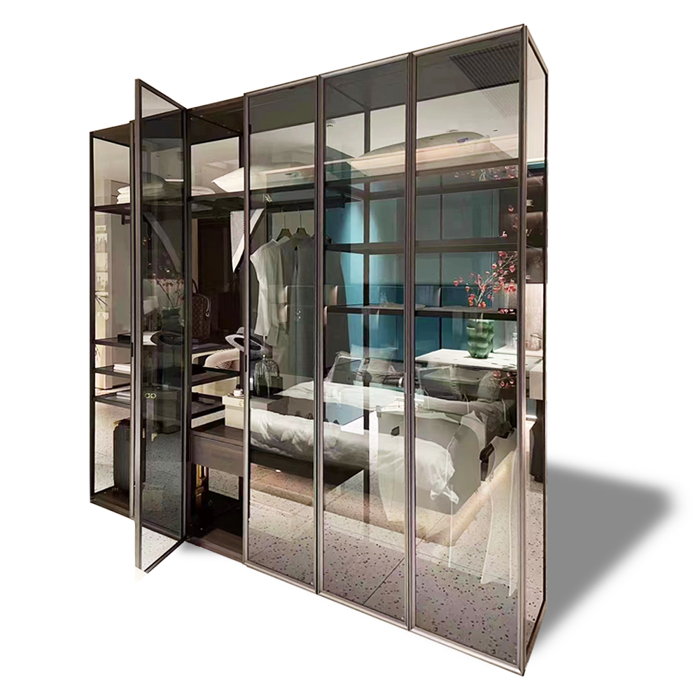 Modern Wall Mounted Drawer L Shaped Open Walk In Closets Living Room Large Modular Hanging Rail Rod Aluminium Glass Wine Closet