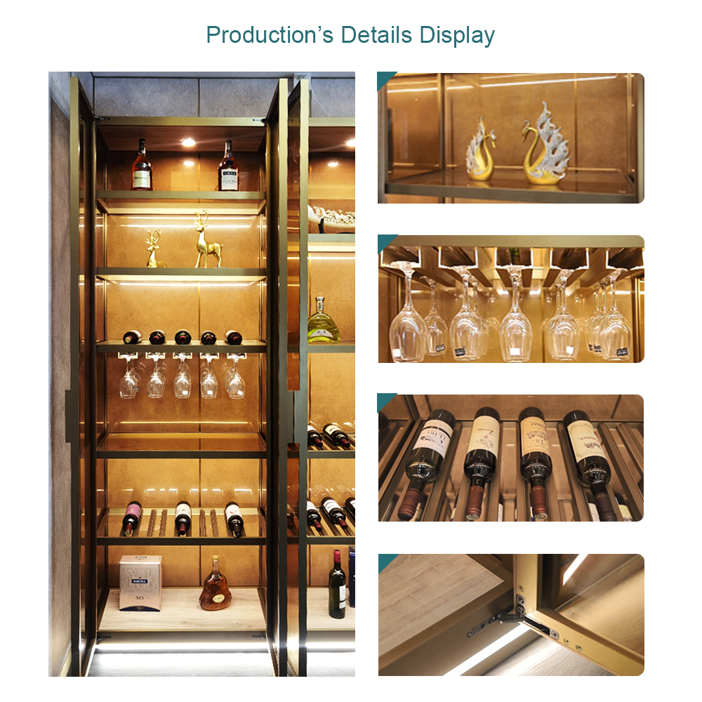 Salon Brass Film Tinted Tempered Glass Jewellery Showcase Cabinet Living Room Sealed Wine Holder Frosted Glass Cabinet For Gun