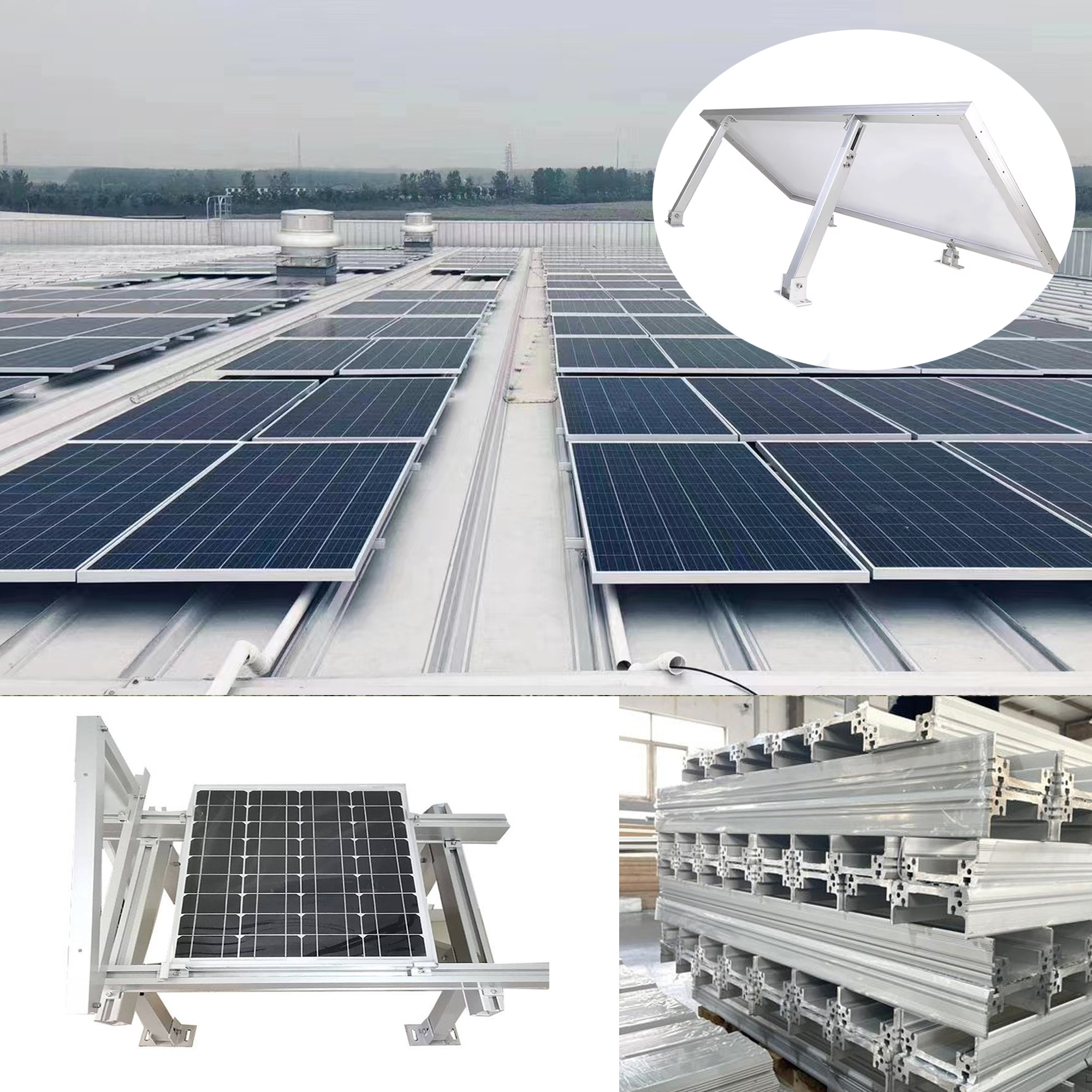 Custom PV Roof Mounts Black Clear Anodized Aluminum Solar Panel Frame