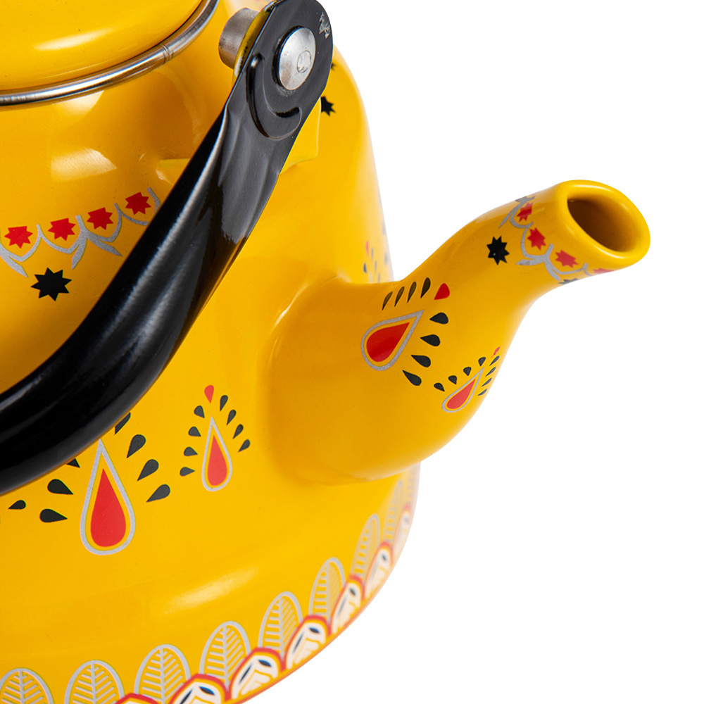 2.5L Household Outdoor Camping Enamel Teapot Kettle Black Handle Enamel Coffee Teapot Water Kettle