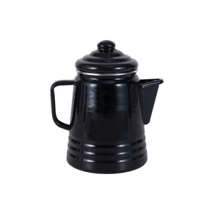 1.4L Outdoor Camping Black Enamel Tea Coffee Percolator Pot with Inside Filter