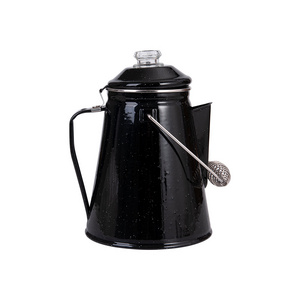 Custom Logo Enamelware 8-Cup Coffee Pot 2L Metal Enamel Camping Coffee Percolator Jug