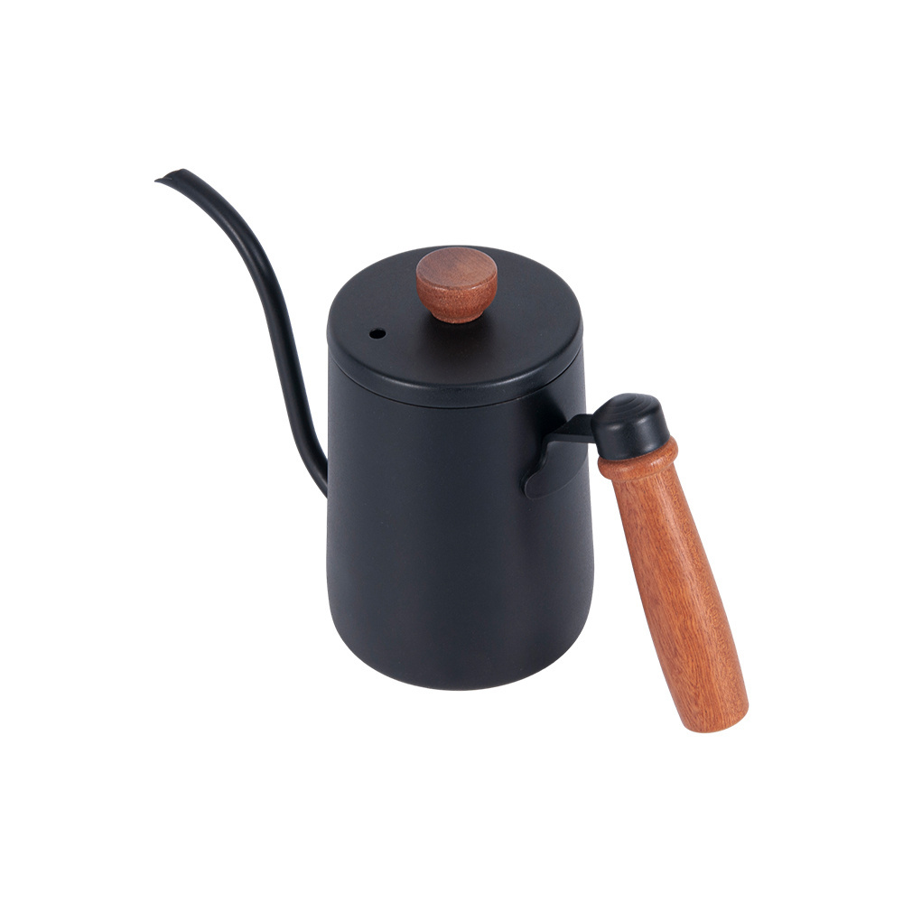 Drip Kettle 600ml Stainless Steel Black Gooseneck Coffee Kettle Long Narrow Spout Hand Drip Coffee Tea Pot with Wood Handle