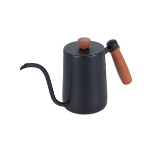 Drip Kettle 600ml Stainless Steel Black Gooseneck Coffee Kettle Long Narrow Spout Hand Drip Coffee Tea Pot with Wood Handle