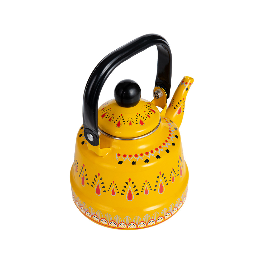 2.5L Household Outdoor Camping Enamel Teapot Kettle Black Handle Enamel Coffee Teapot Water Kettle