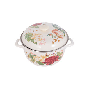 Wholesale High Quality Flower Pattern Printed Camping Enamel Cookware Pot Enamel Cookware with Handle