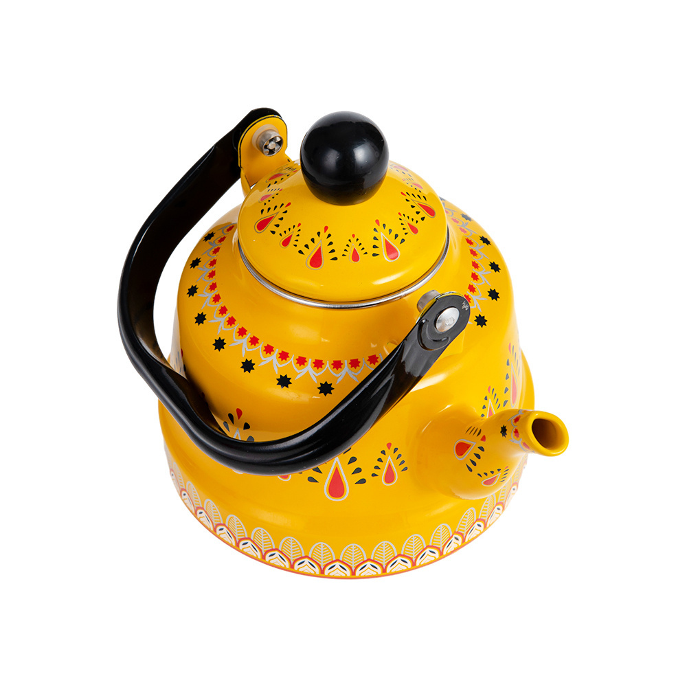 2.5L Household Outdoor Camping Enamel Teapot Kettle Black Handle Enamel Coffee Teapot Water Kettle