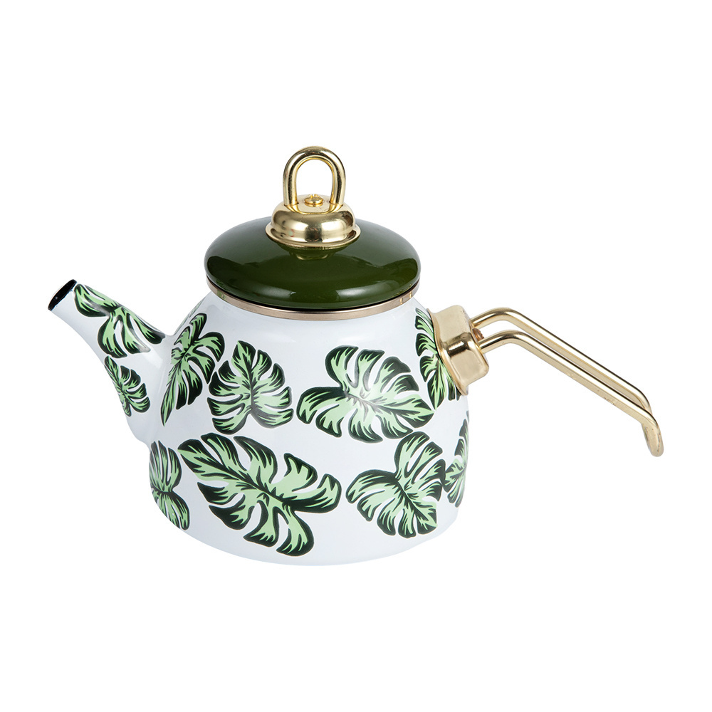 Custom 1L Enamel Coated Camping Coffee Enamel Kettle Coffee Teapot with Stainless Steel Handle