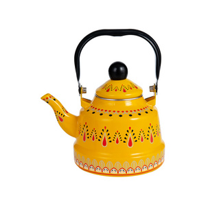 2.5L Household Outdoor Camping Enamel Teapot Kettle Black Handle Enamel Coffee Teapot Water Kettle