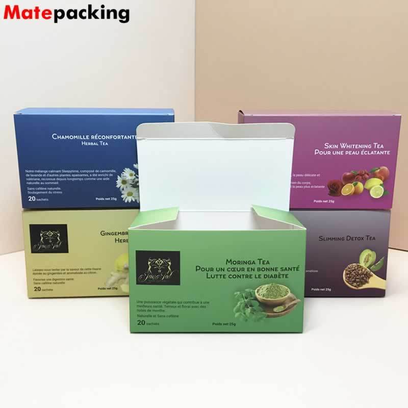 Tea box packaging tuck end  custom design logo luxury matte tea packing box for tea