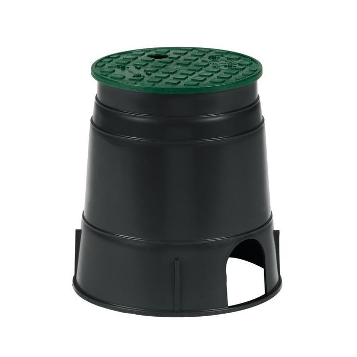 Plastic Valve Box with Overlapping Cover Rain Bird PVB6RND - 6 in. Round PVB Valve Box - Black Body & Overlapping Green Lid