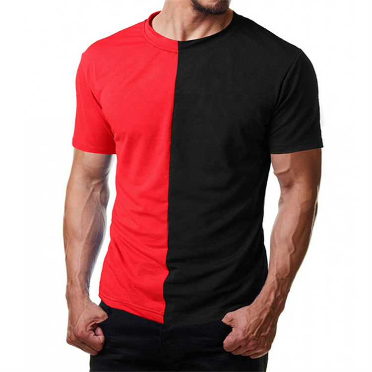 Top Quality Custom Mens Two Color Block Cotton T Shirt Short Sleeve Half Black Half White Tshirt  Custom Two Tone T shirt