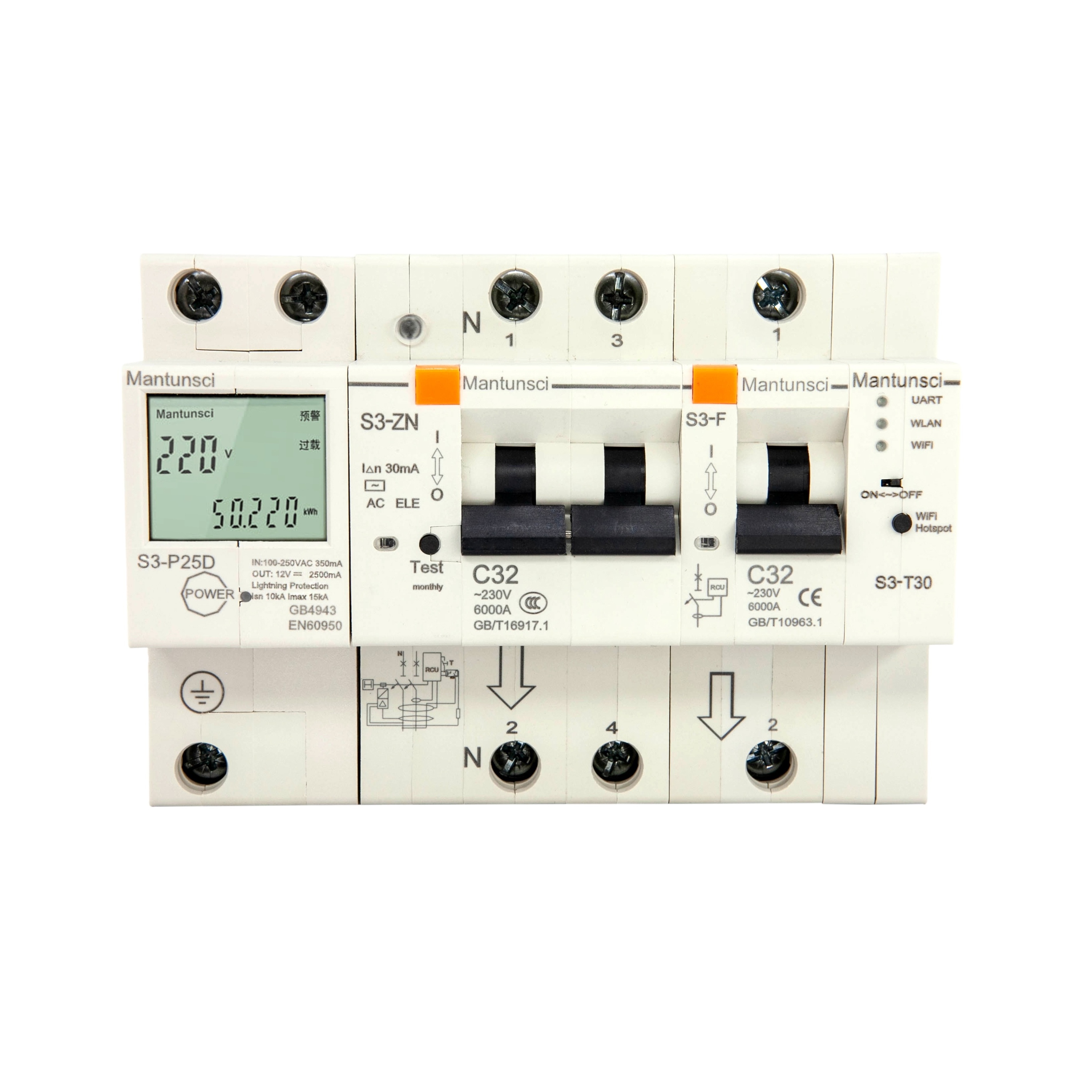 Matis 2 pole 32a 40a 63a leakage current protector remote control switch with distribution box smart circuit breaker tuya wifi