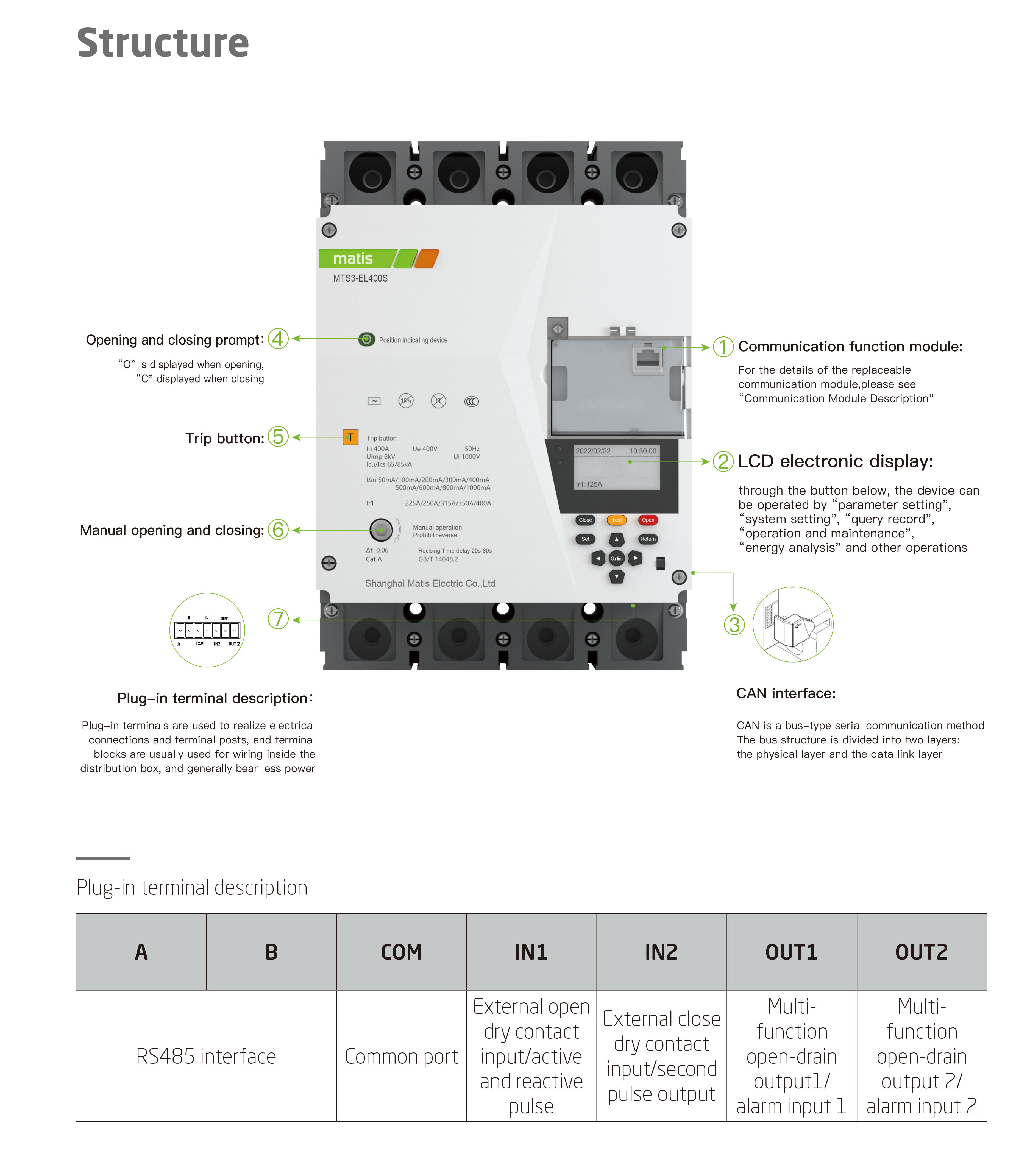 Matis smart elcb 250a mccb auto recloser earth leakage protection 4g wifi rs485 app remote control smart meter mccb automatic