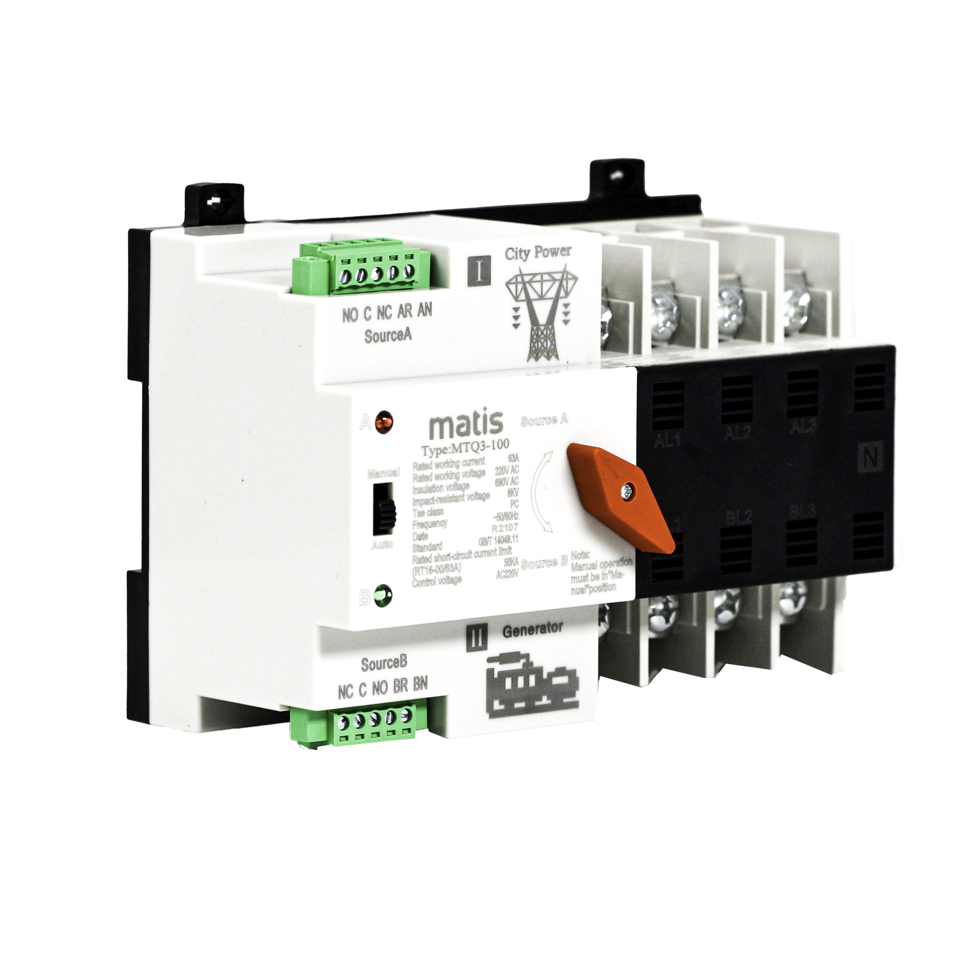 Power Transfer Switch, Automatic Transfer Switch 2 Power Uninterruptible 4P 100A PC Isolation Type ATS 400V AC