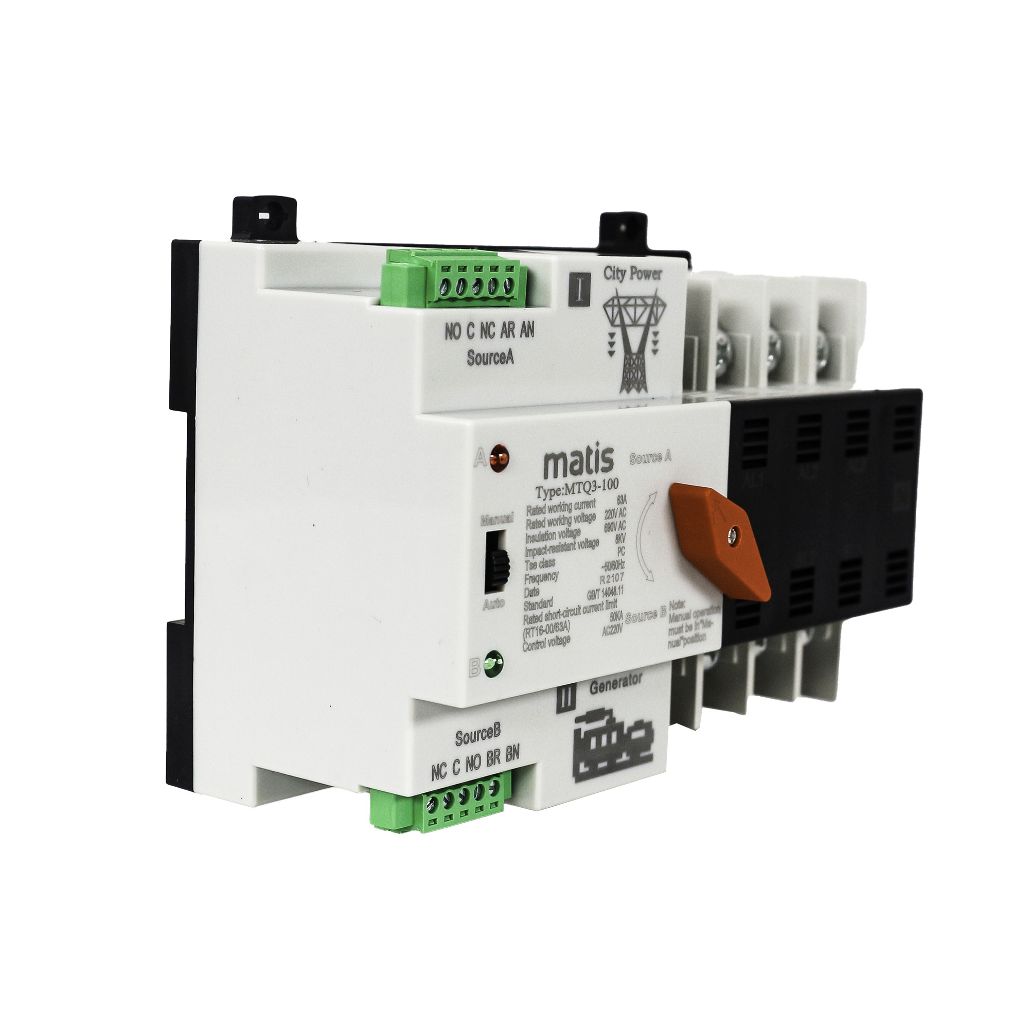 Power Transfer Switch, Automatic Transfer Switch 2 Power Uninterruptible 4P 100A PC Isolation Type ATS 400V AC