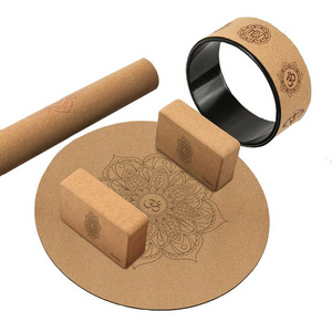 Full color printing custom design natural rubber cork round yoga mat