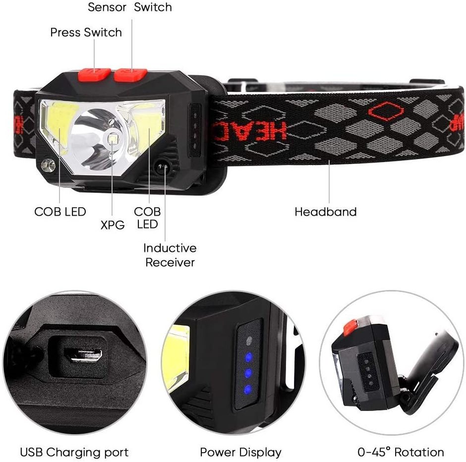 2023 Hot Sell Car Led  Hunting  Flashlight Camping Portable Mini 18650 T6 12 Rechargeable Led Headlamp