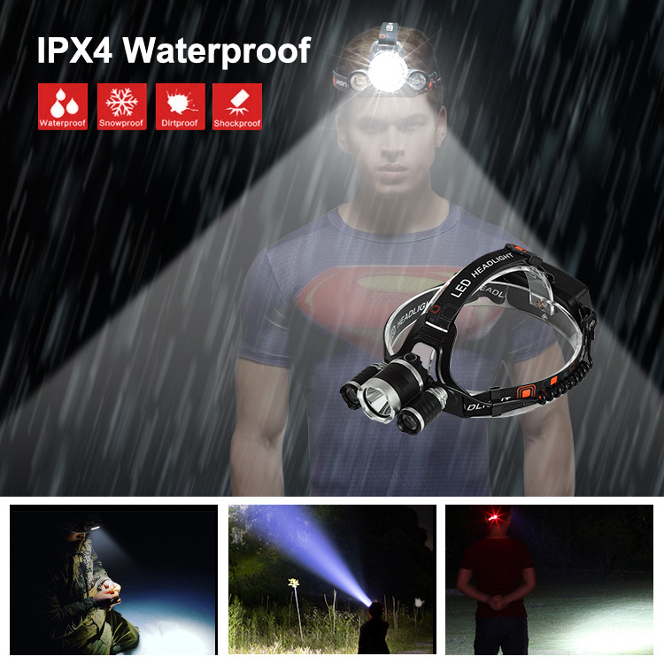 Hot Sell Lighting USB Rechargeable Red Safety Light headlamp with led T6 Head Lights 18650 Lithium Head Lamps