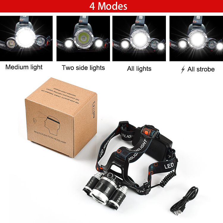 Hot Sell Lighting USB Rechargeable Red Safety Light headlamp with led T6 Head Lights 18650 Lithium Head Lamps