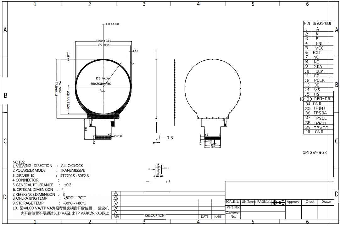 OEM Small circular LCD screen 2.8