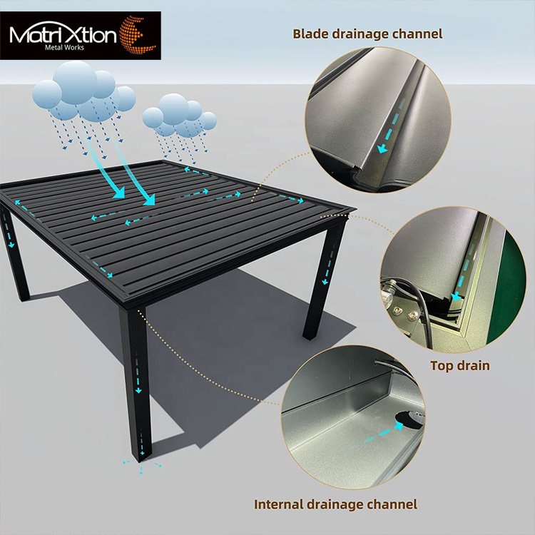 Pergola Motorised Patio Aluminum Waterproof Garden Furniture Outdoor roof Louver gazebo Pergola Bioclimatique