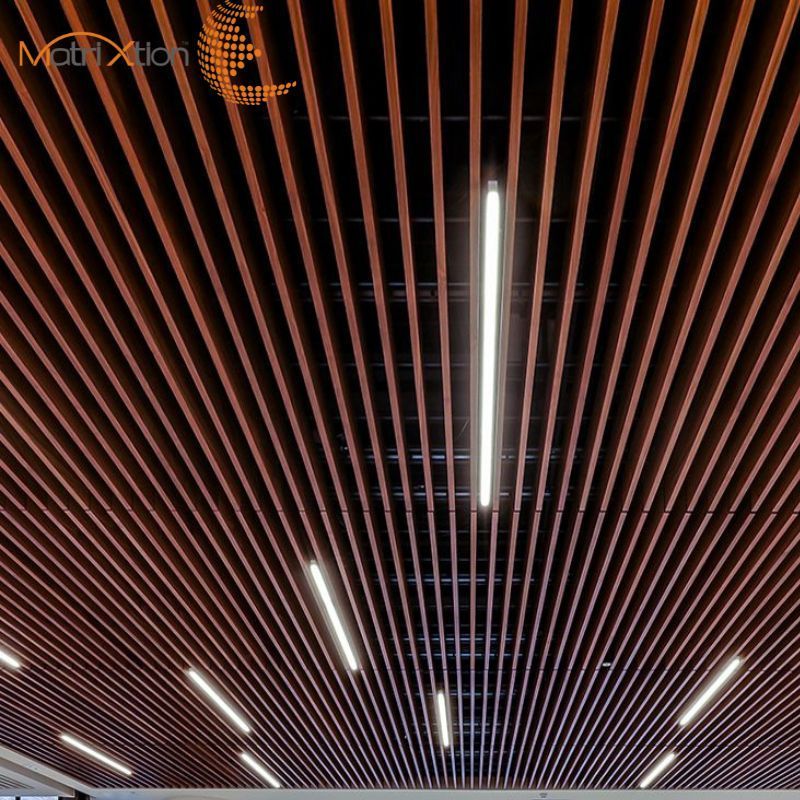 Veneered Solid Wood Grill linear Ceiling Planks slatted Timber Ceilings panels