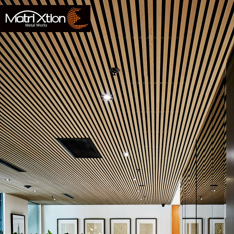 Cost Price Aluminum Linear Wood Baffle Ceilings System Metal Decorative Suspended Ceiling